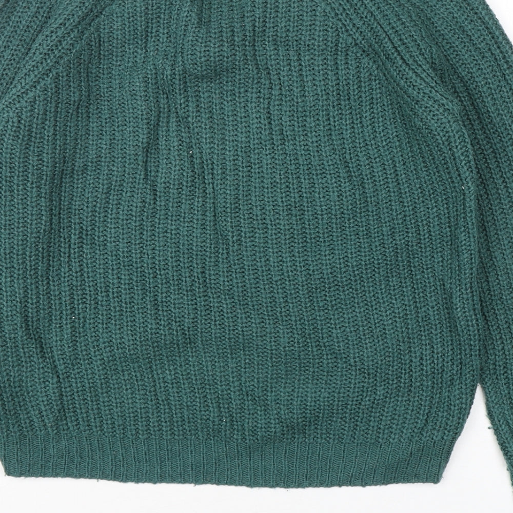 First And I Womens Green V-Neck Acrylic Pullover Jumper Size XS