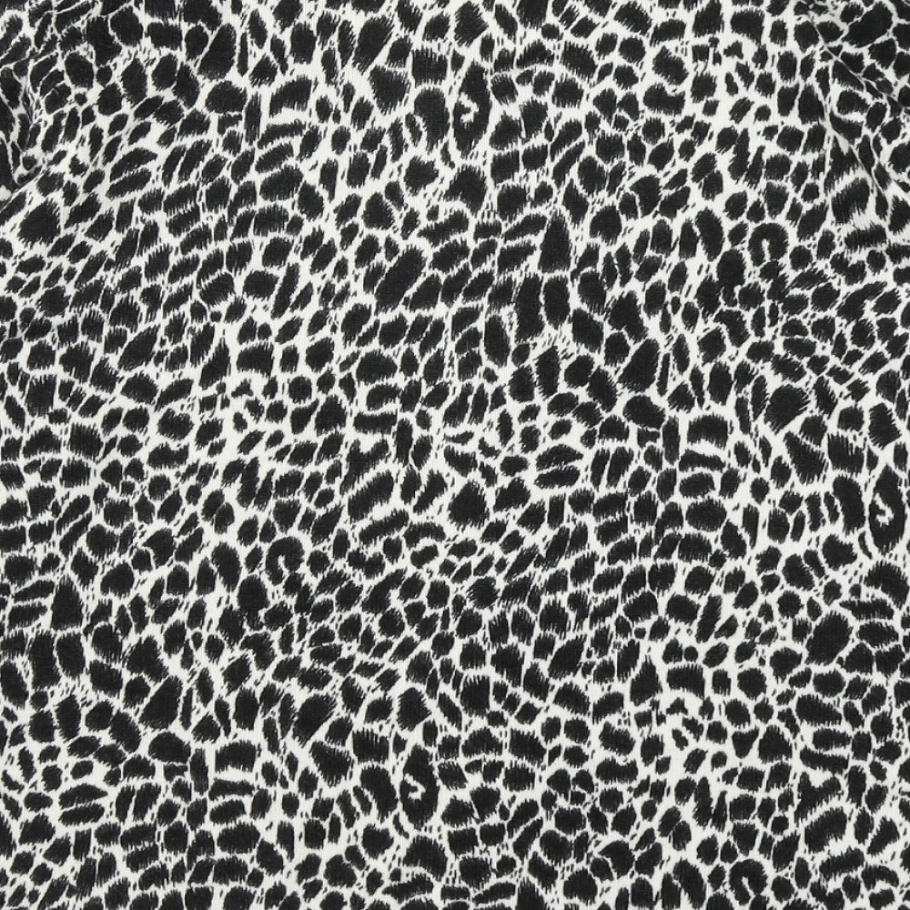 Marks & Spencer Womens Black Scoop Neck Animal Print Acrylic Cardigan Jumper Size 14