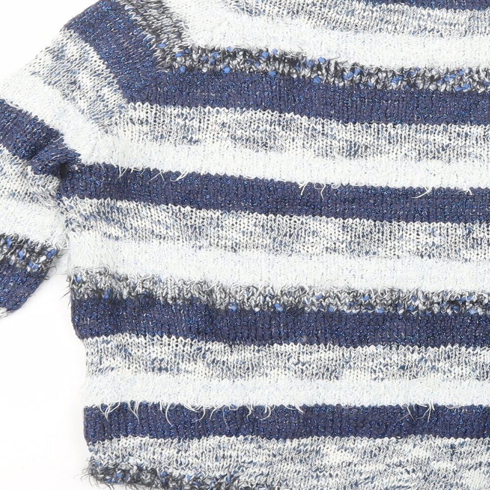 Marks & Spencer Womens Blue Scoop Neck Striped Acrylic Pullover Jumper Size 10