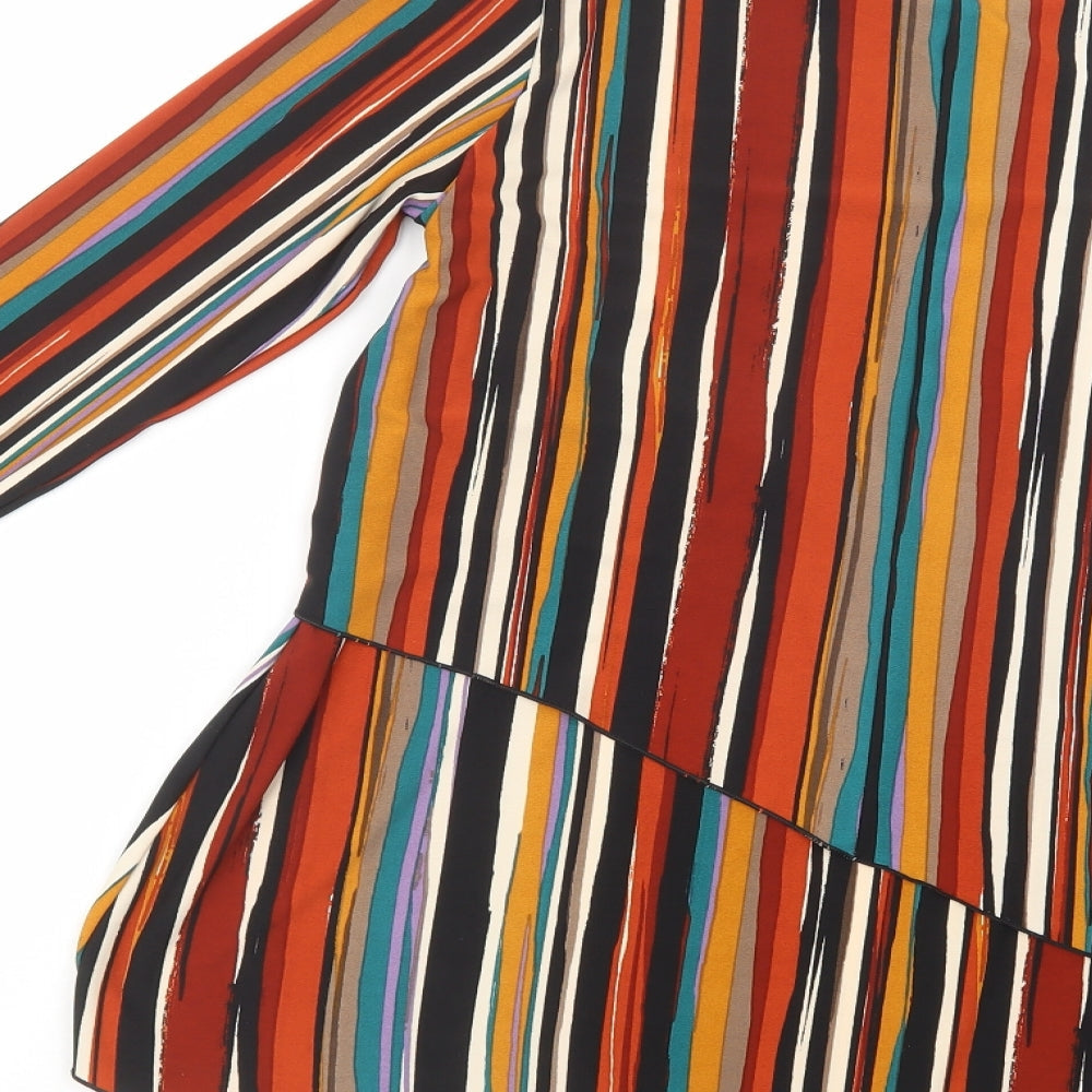 Gerard Womens Brown Striped Polyester Basic Blouse Size 10 Boat Neck
