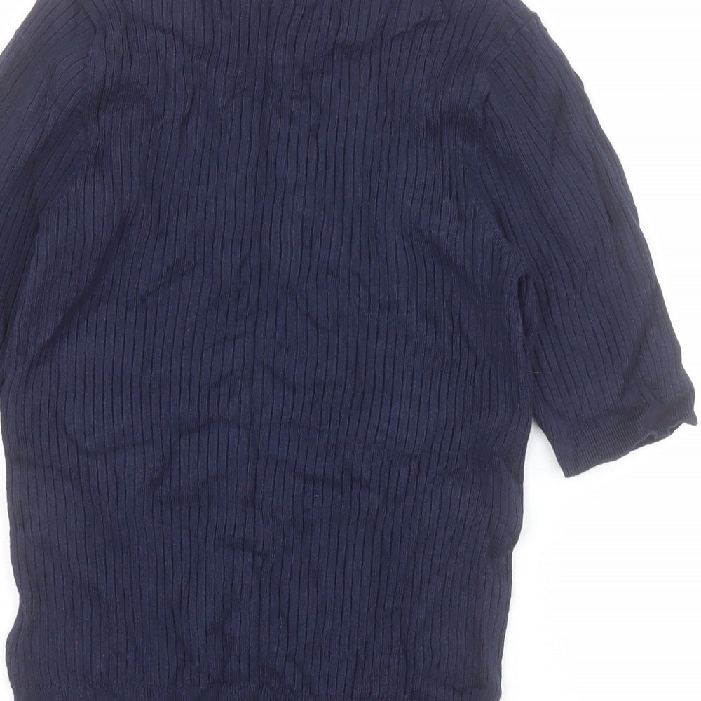 Marks & Spencer Womens Blue Crew Neck Viscose Pullover Jumper Size 6 - Ribbed
