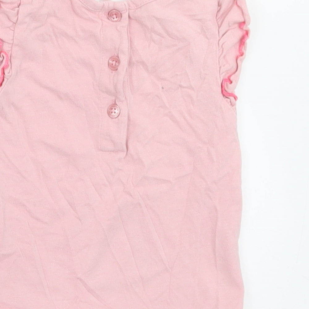Monsoon Girls Pink Cotton Basic T-Shirt Size 3-6 Months Crew Neck Button