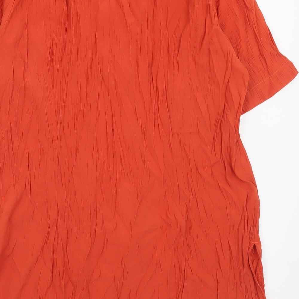 Linea Womens Orange Viscose Basic Button-Up Size 12 V-Neck