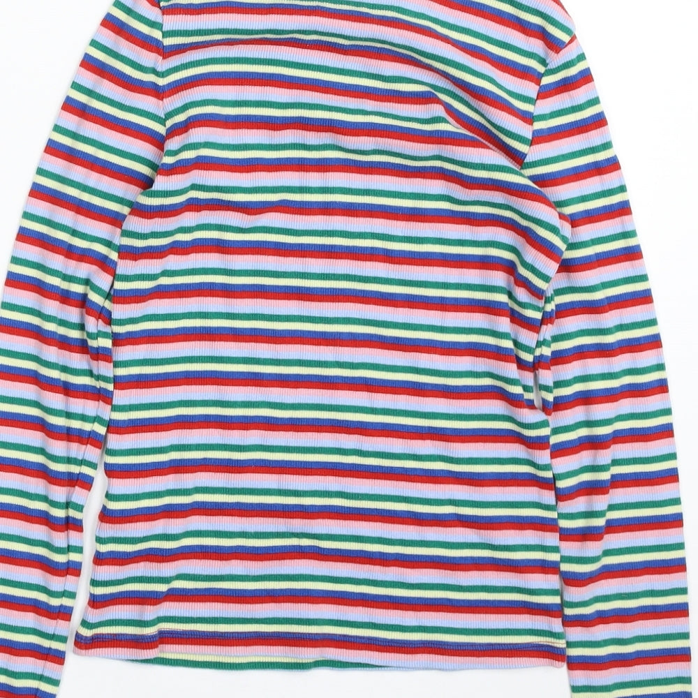 Monki Womens Multicoloured High Neck Striped Cotton Pullover Jumper Size XS