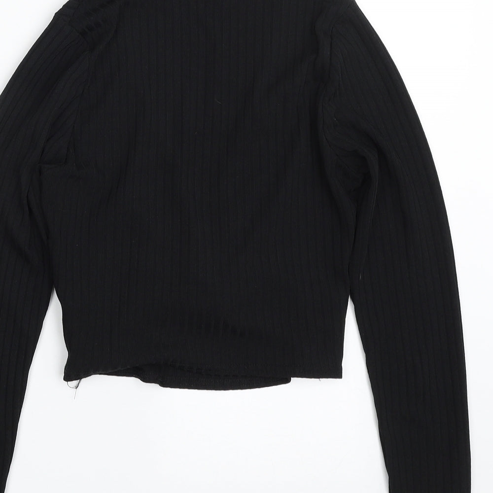 New Look Womens Black Striped Polyester Pullover Sweatshirt Size 8 Pullover - Cropped