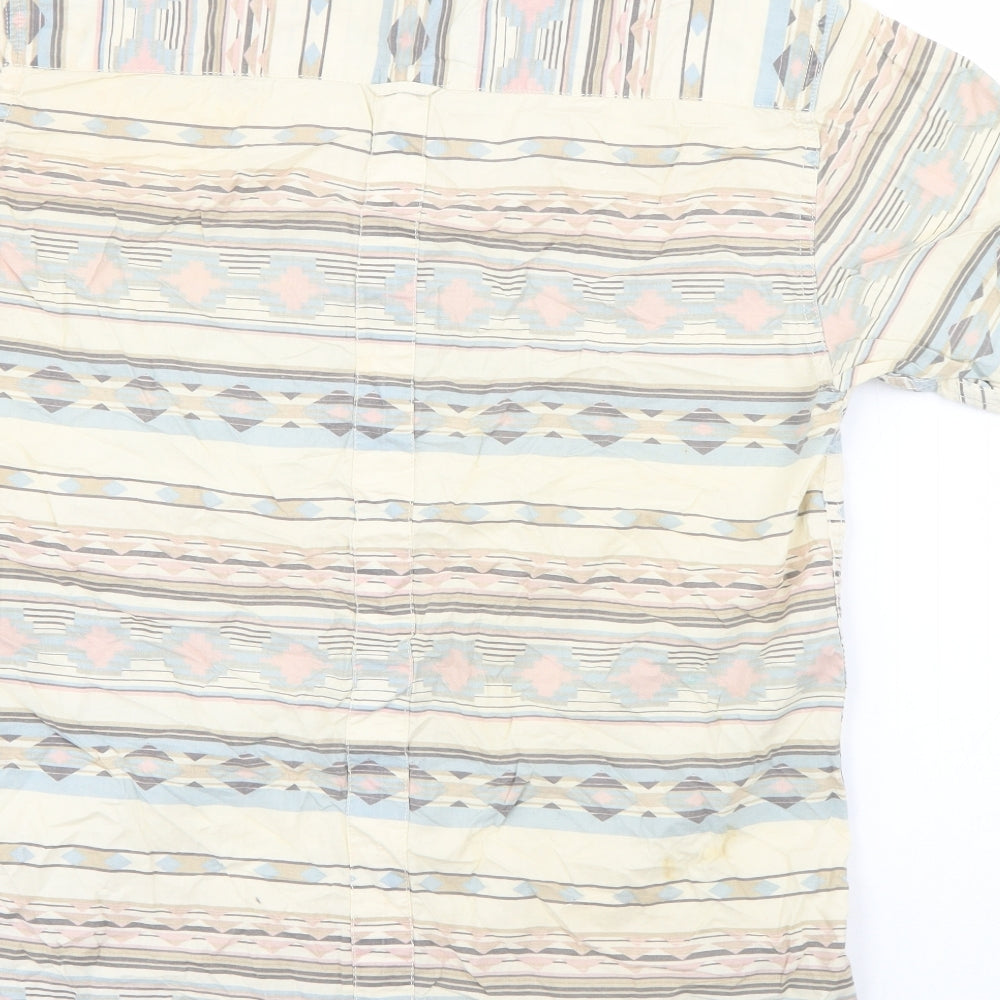 Twisted Soul Mens Beige Geometric Cotton Button-Up Size S Collared Button