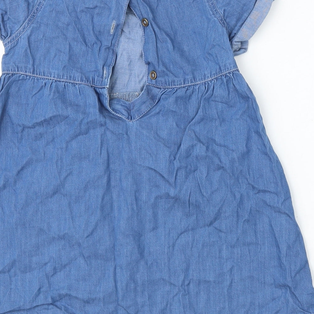 Lullaby Girls Blue Cotton Trapeze & Swing Size 18-24 Months Round Neck Button