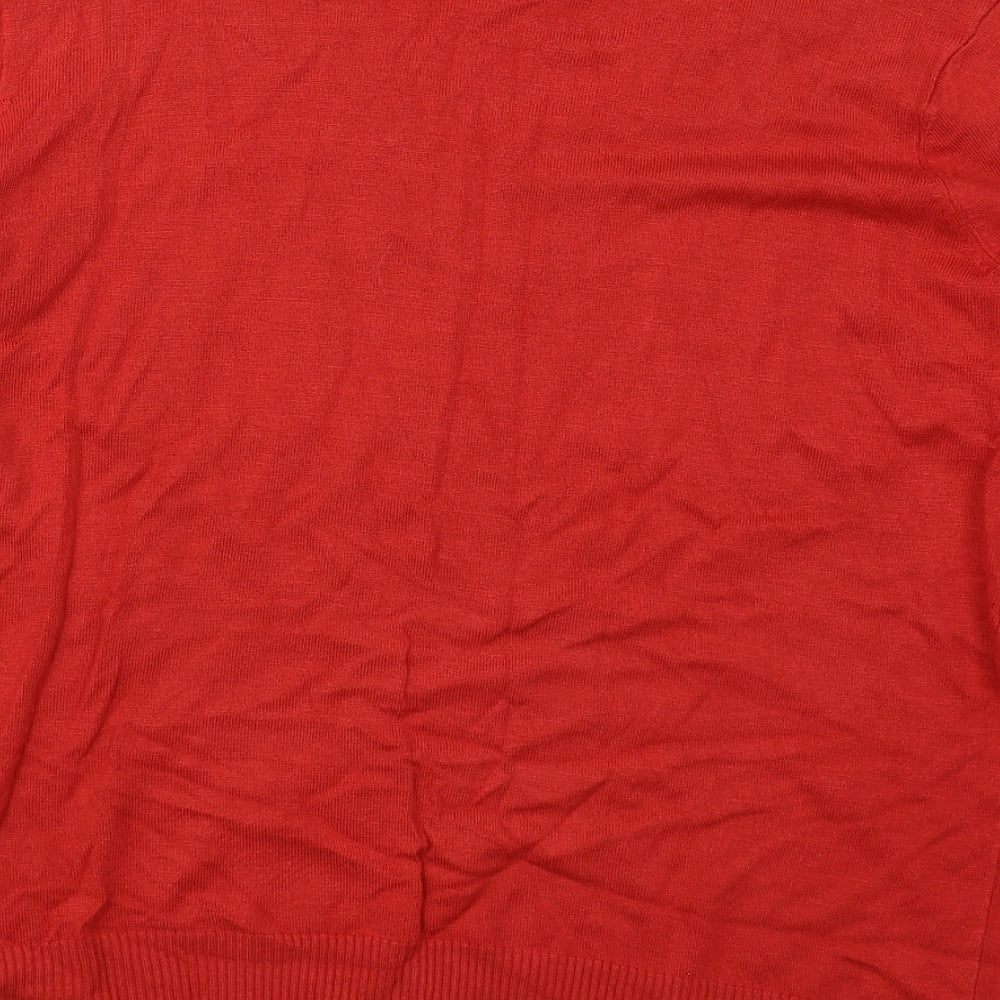 Peacocks Womens Red V-Neck Acrylic Pullover Jumper Size 16