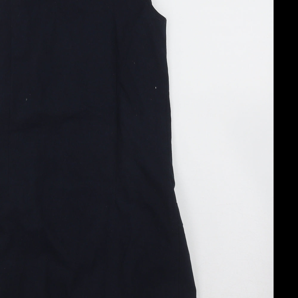 Marks & Spencer Girls Blue Polyester Pinafore/Dungaree Dress Size 9-10 Years Scoop Neck Zip
