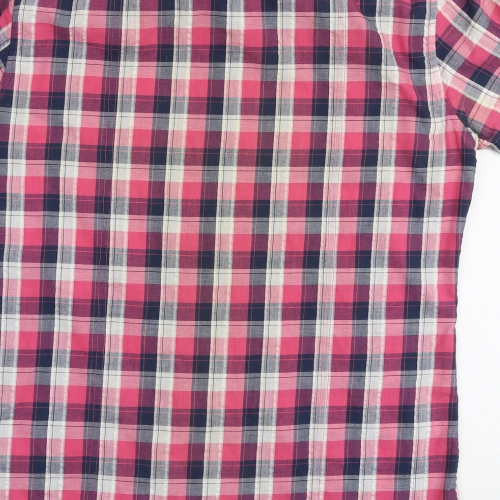 Easy Mens Multicoloured Plaid Polyester Button-Up Size M Collared Button