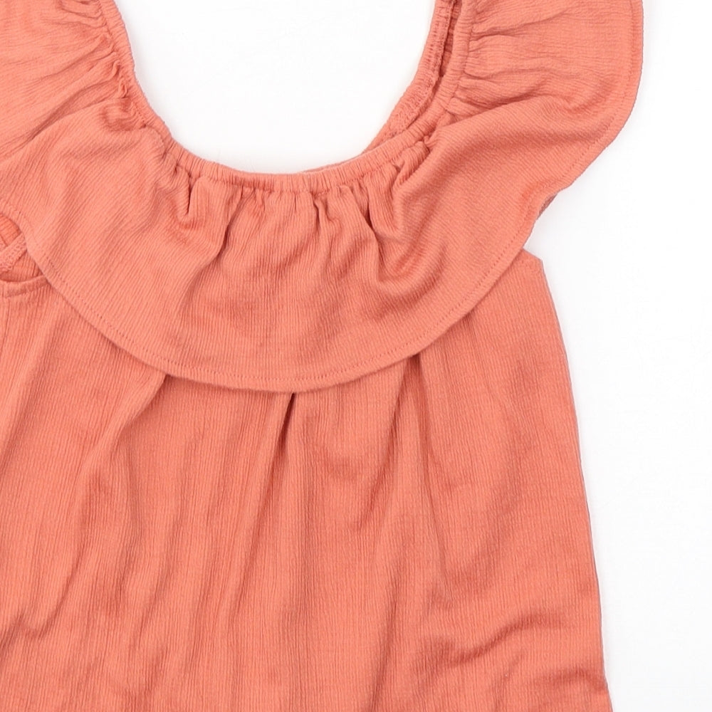 Primark Girls Orange Polyester Basic Blouse Size 9-10 Years Round Neck Pullover - knot detail