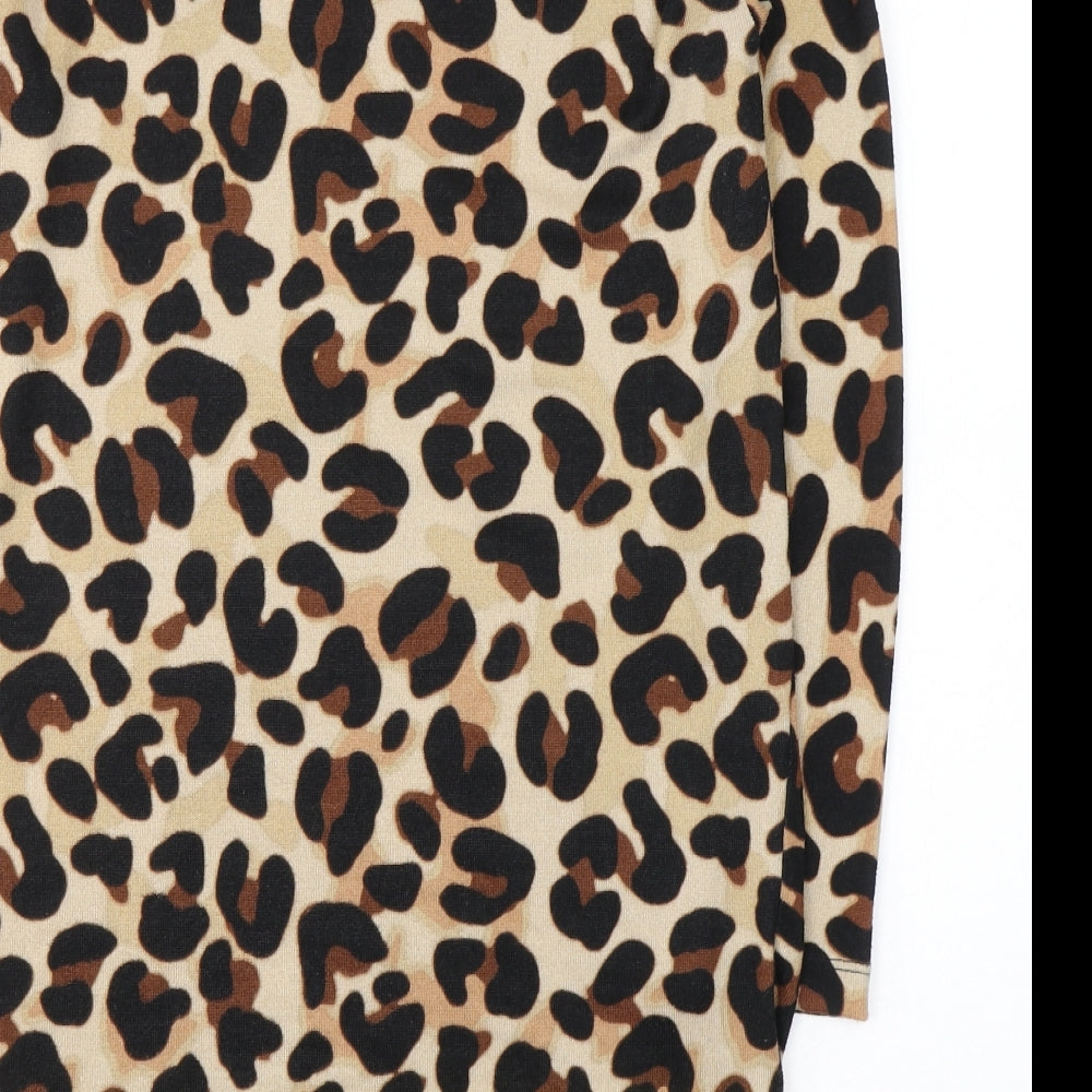 F&F Womens Beige Animal Print Polyester Jacket Dress Size 12 Round Neck Pullover