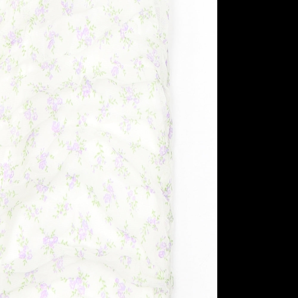 ASOS Womens White Floral Nylon Camisole Blouse Size 6 Off the Shoulder