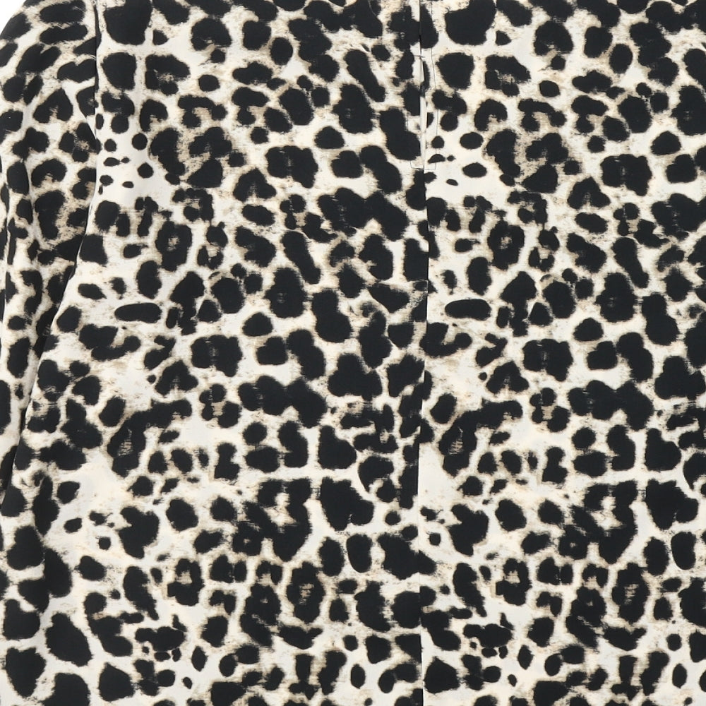 Dunnes Stores Womens Beige Animal Print Polyester Basic Blouse Size 12 Round Neck