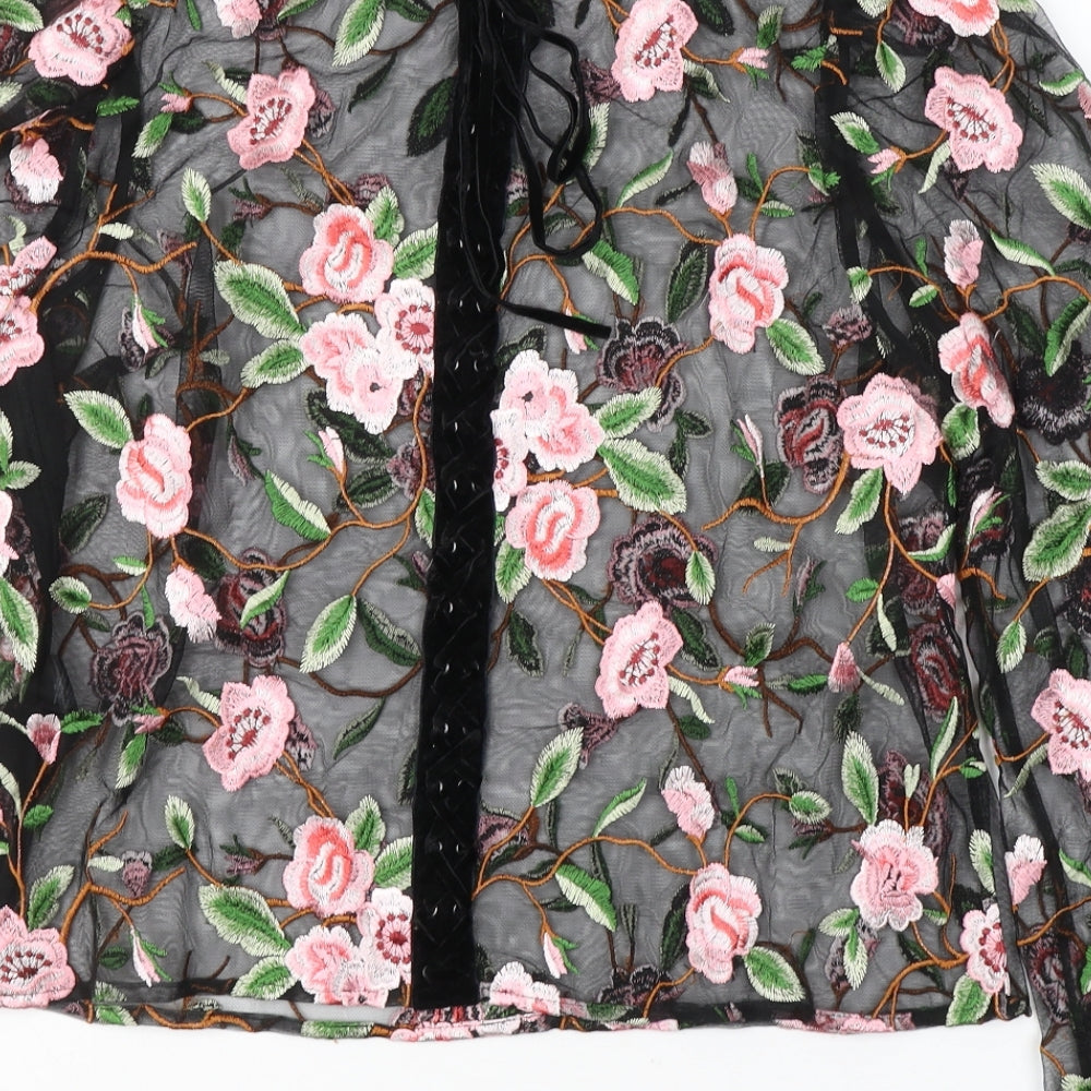 ASOS Womens Black Floral Polyester Basic Blouse Size 4 Round Neck