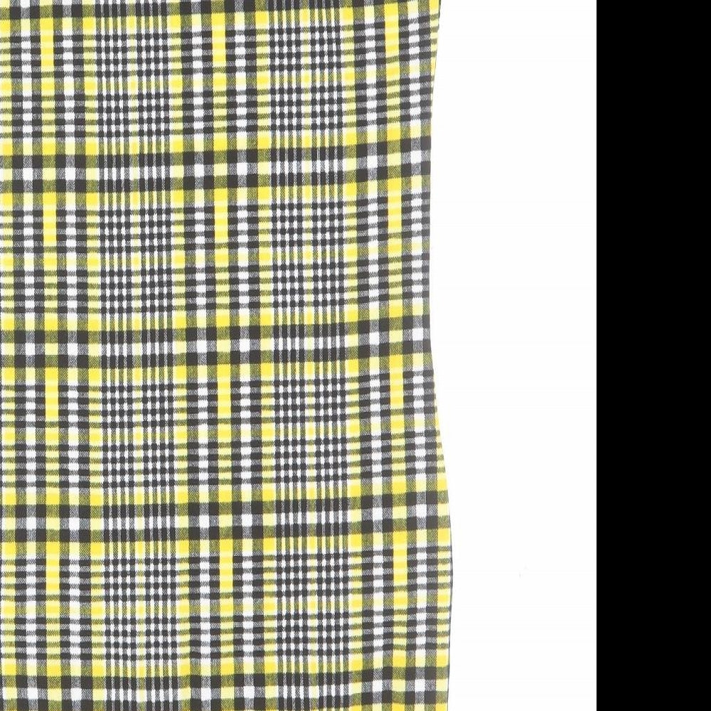 SheIn Girls Yellow Plaid Polyester Mini Size 12 Years Square Neck Pullover