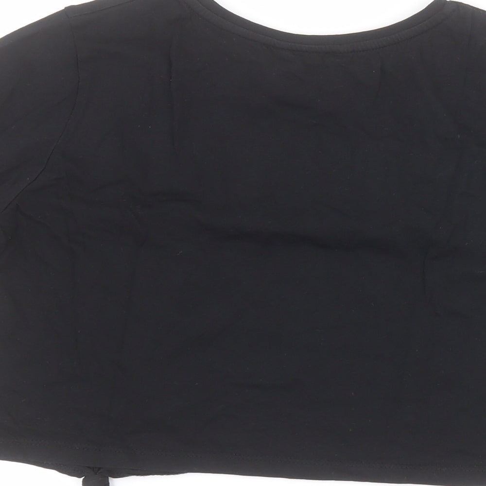 Matalan Womens Black 100% Cotton Cropped T-Shirt Size 12 Crew Neck - Slogan