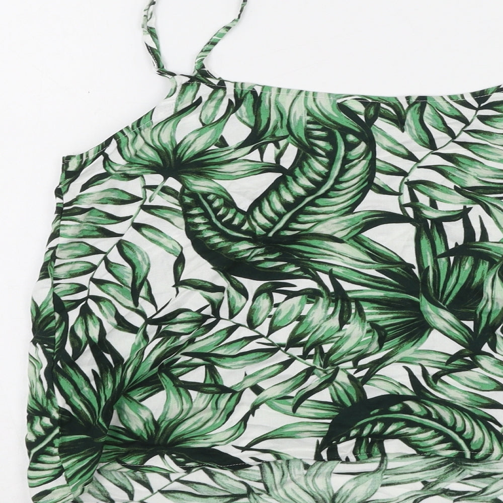 Divided Womens Green Floral Viscose Basic Tank Size 10 Round Neck