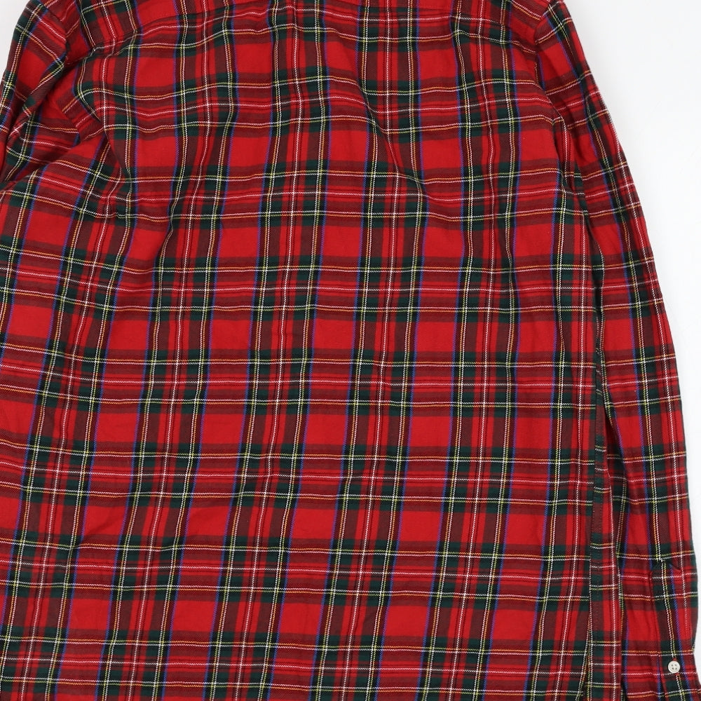 NEXT Mens Red Check Cotton Button-Up Size M Collared Button
