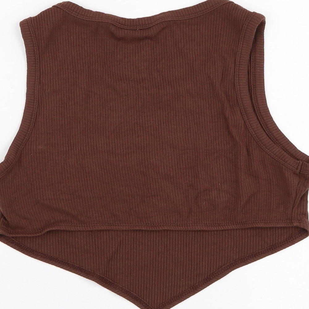 SheIn Womens Brown Viscose Basic Tank Size 10 Round Neck - Honey