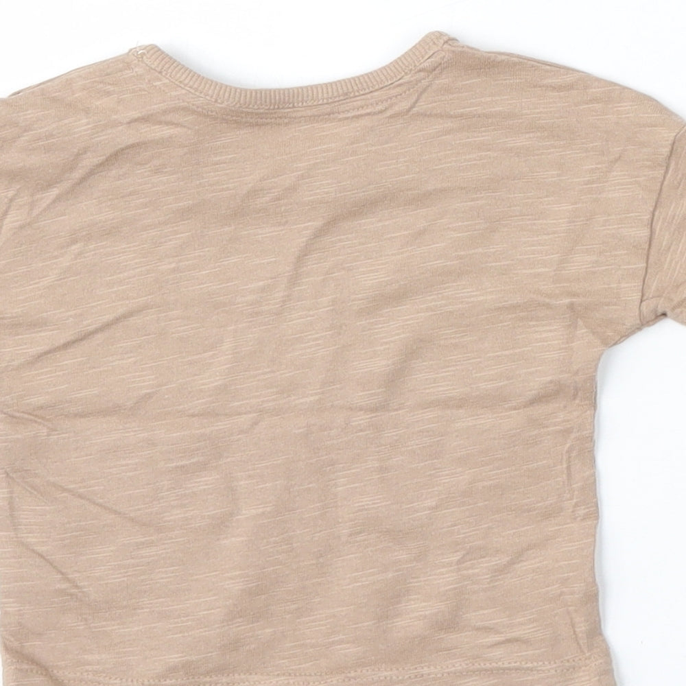 George Boys Brown Cotton Basic T-Shirt Size 0-3 Months Round Neck
