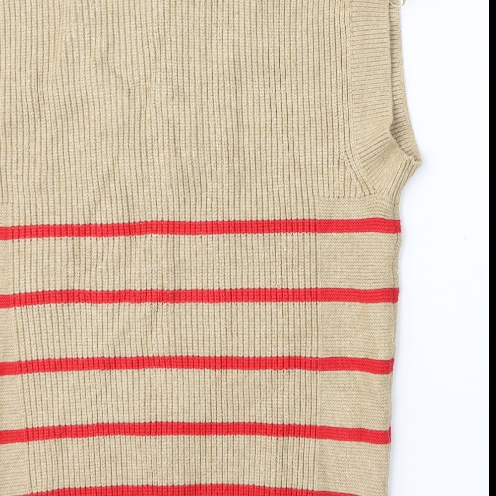 NEXT Womens Beige Mock Neck Striped Viscose Vest Jumper Size S