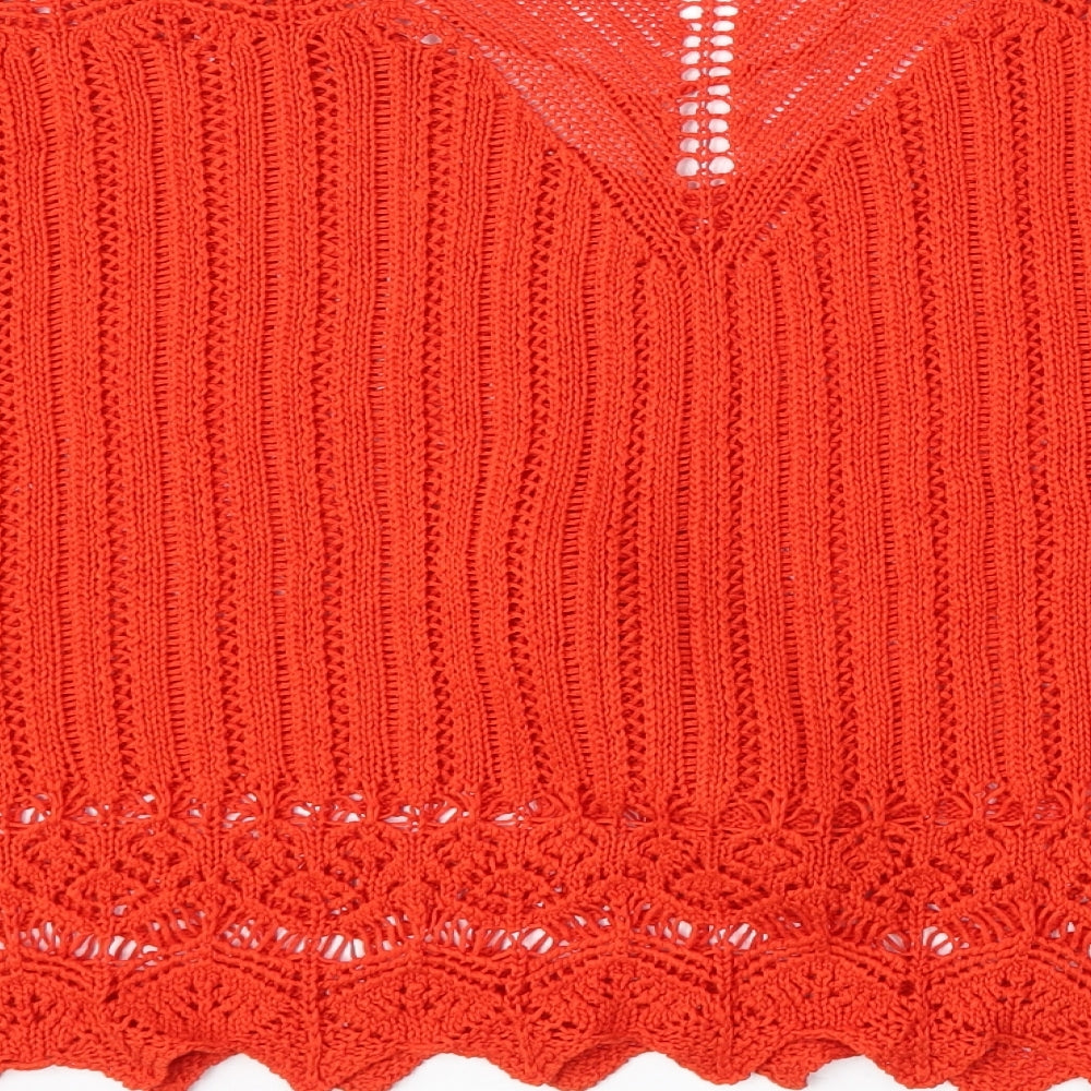 Peacocks Womens Red V-Neck Acrylic Pullover Jumper Size L