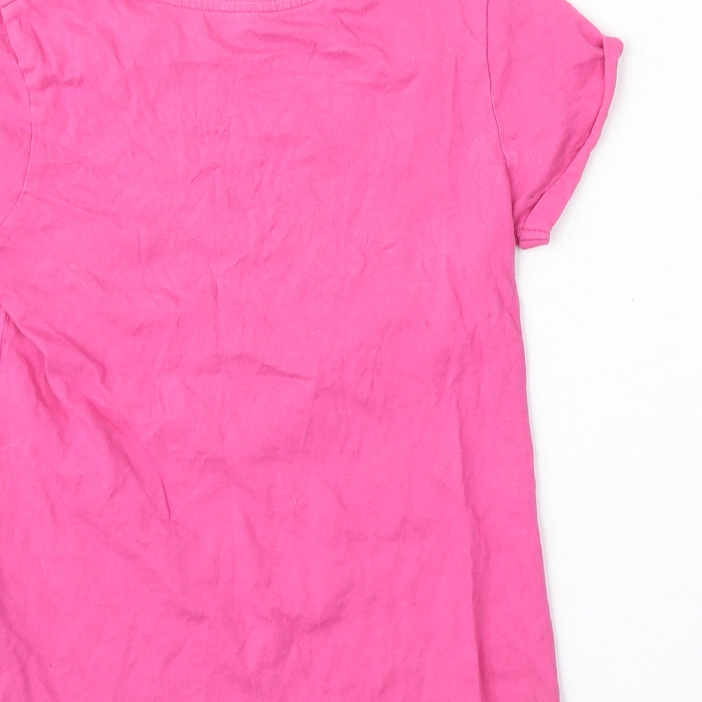 YD Girls Pink Cotton Basic T-Shirt Size 9-10 Years Round Neck - Miami Beach