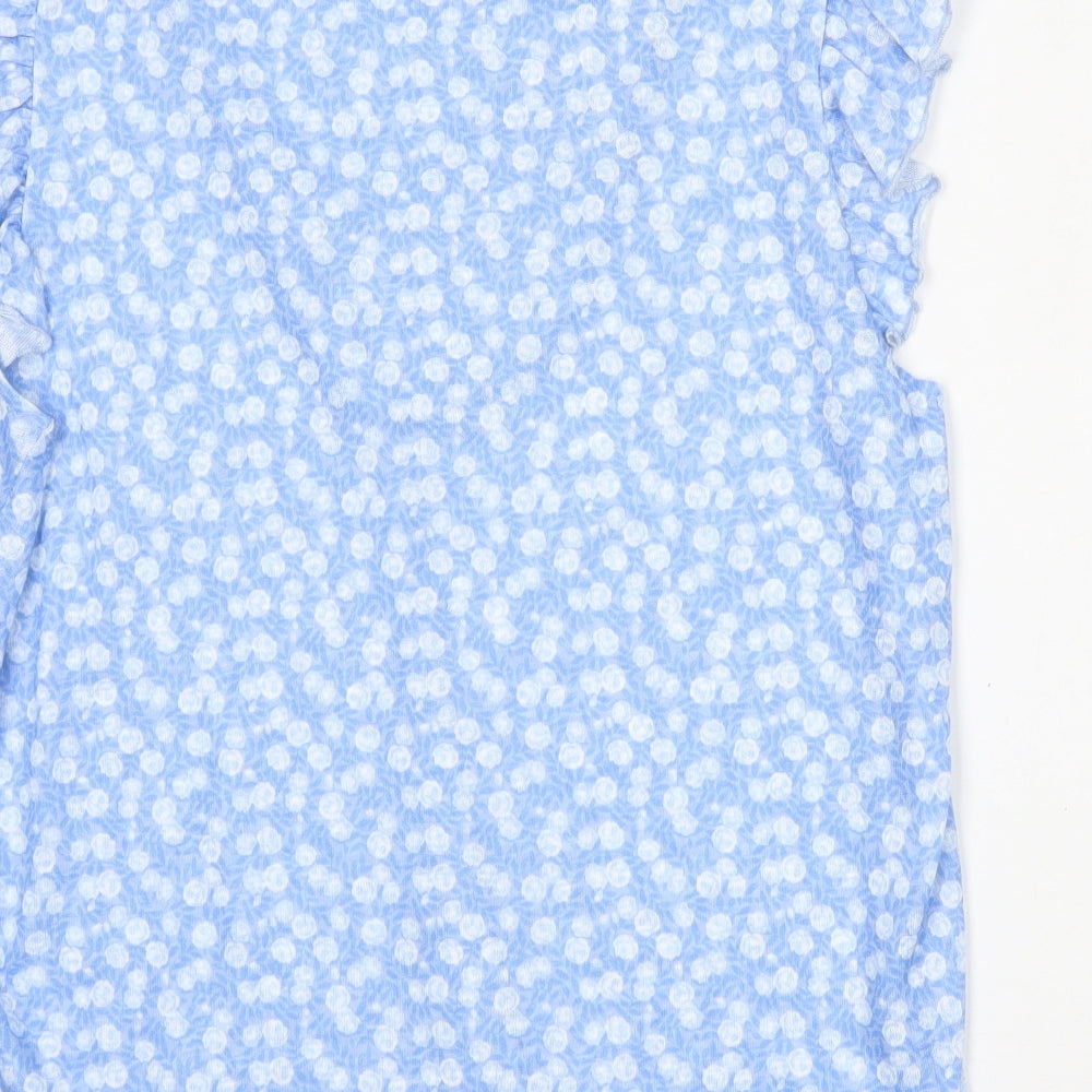 Dunnes Stores Womens Blue Geometric Polyester Basic Blouse Size L Round Neck