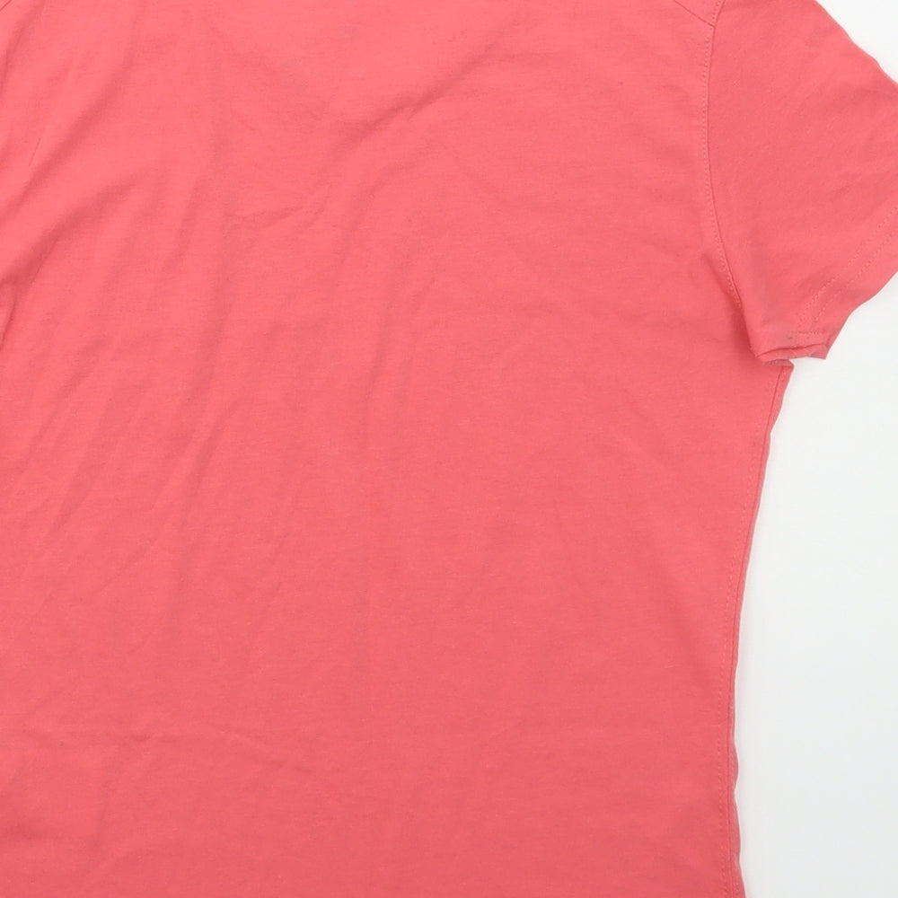 McKINLEY Girls Pink Cotton Basic T-Shirt Size 12 Years V-Neck Pullover - Leaves