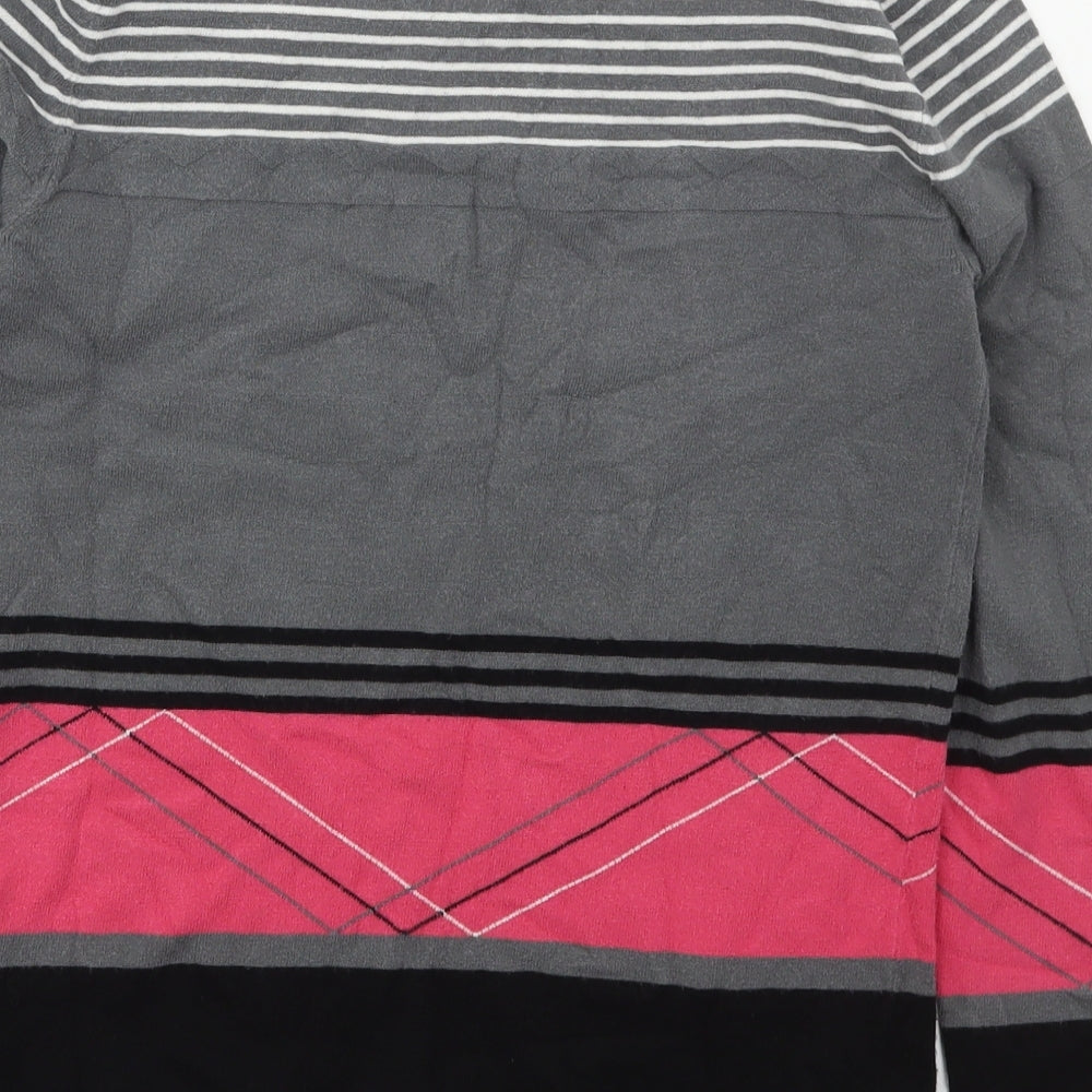 MILLY Womens Grey Crew Neck Striped Viscose Pullover Jumper Size S
