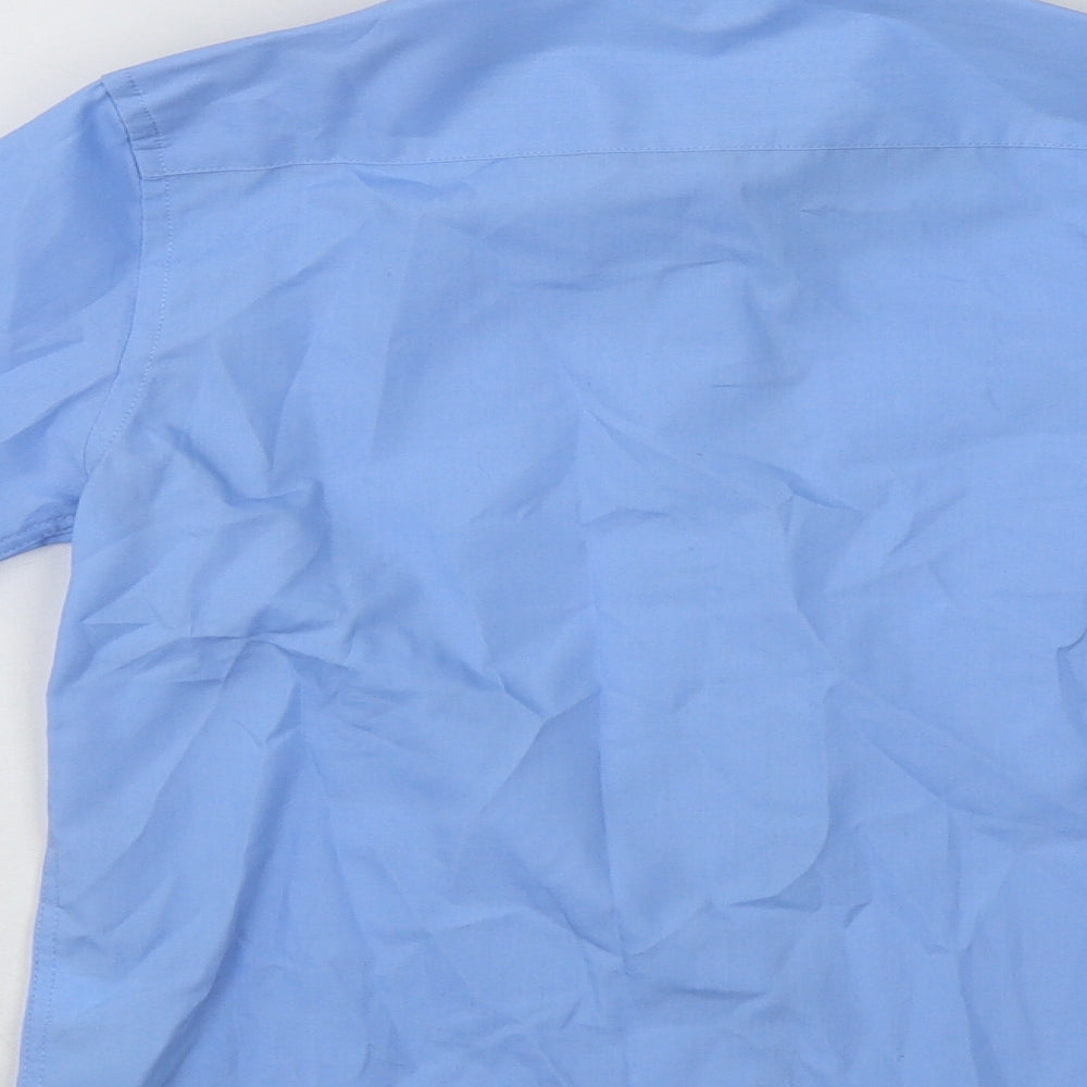 Marks and Spencer Boys Blue Polyester Basic Button-Up Size 8-9 Years Collared Button