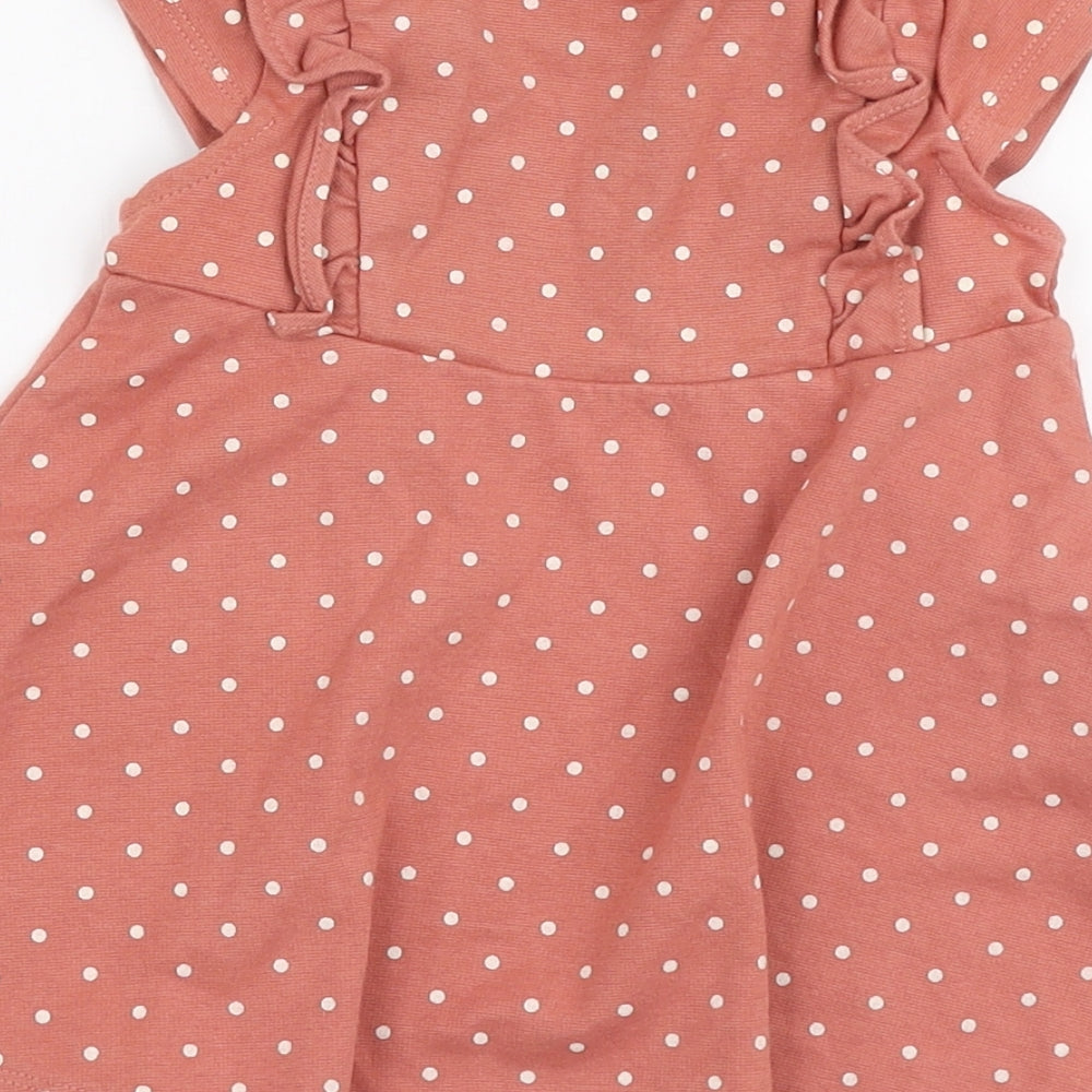 Tahari Girls Pink Polka Dot Cotton Skater Dress Size 12-18 Months Round Neck Button