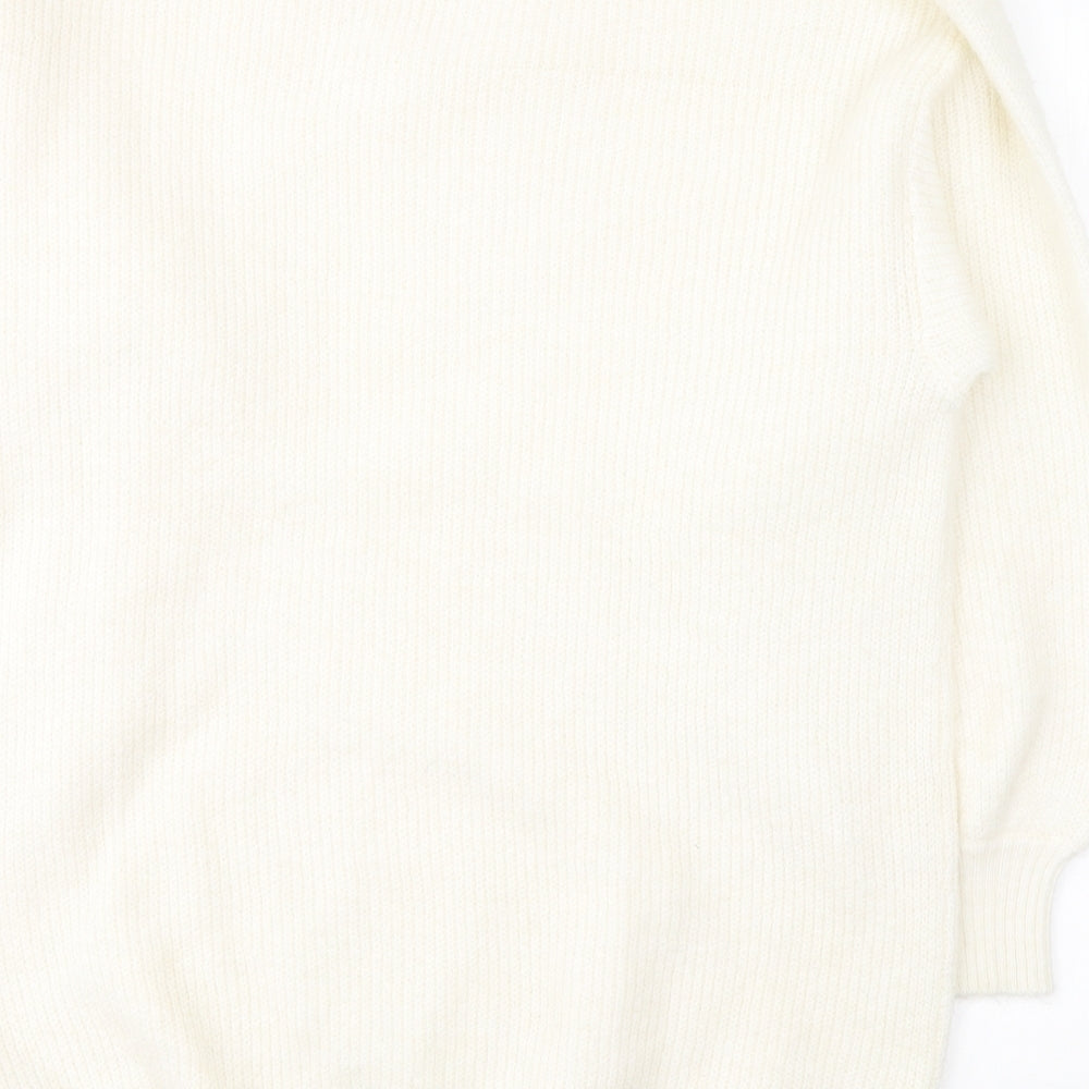 Divided by H&M# Womens White Round Neck Acrylic Pullover Jumper Size S