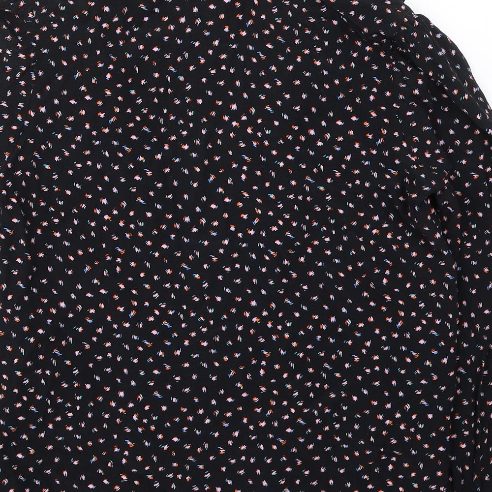 NEXT Womens Black Geometric Viscose Jersey Button-Up Size 6 Collared