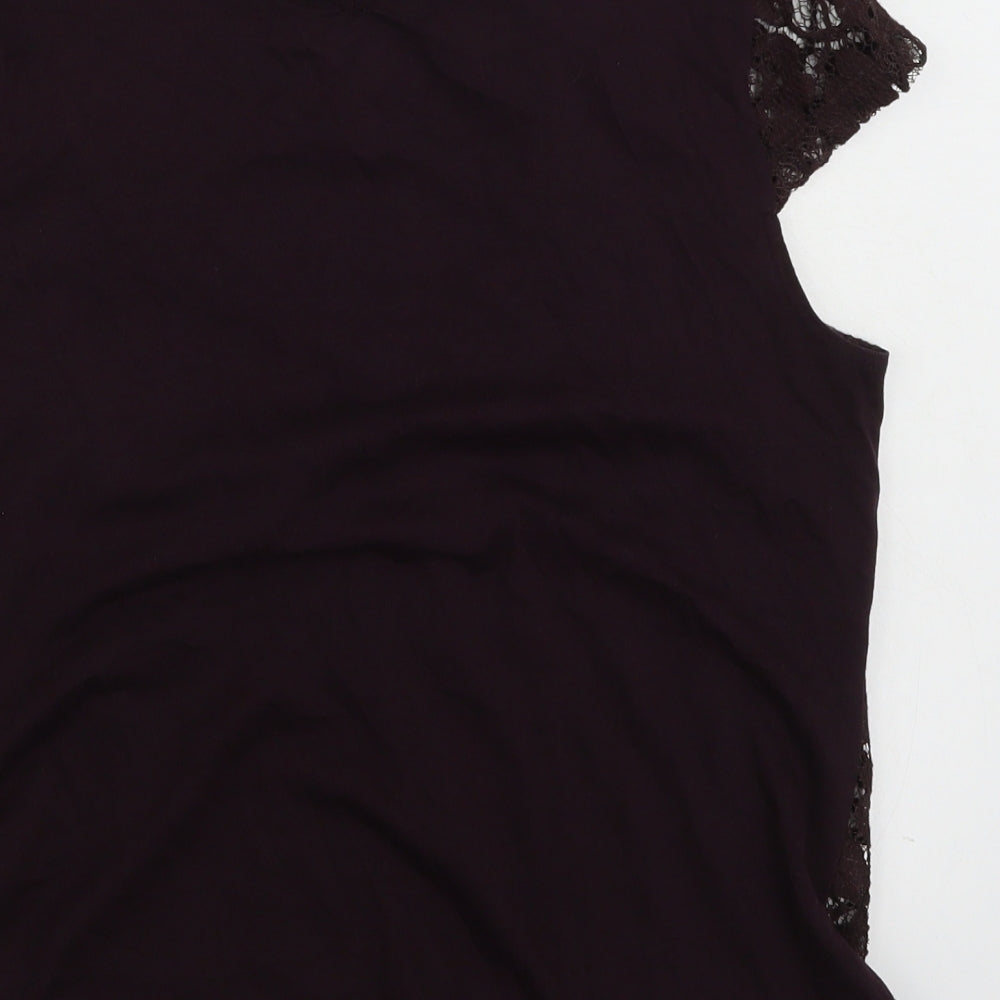 Dorothy Perkins Womens Purple Floral Polyester Basic T-Shirt Size 12 Round Neck