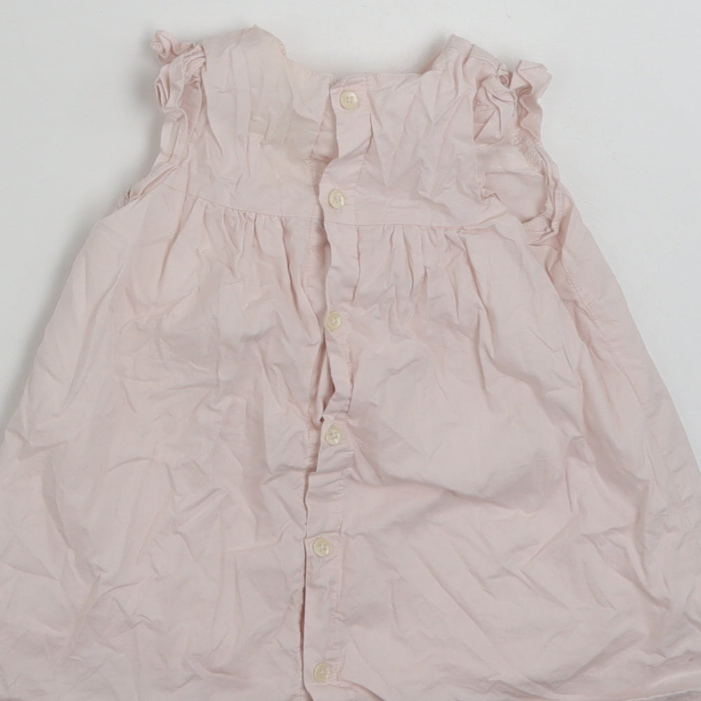 Mamas & Pappas Girls Pink Floral 100% Cotton Shirt Dress Size 9-12 Months Round Neck Button