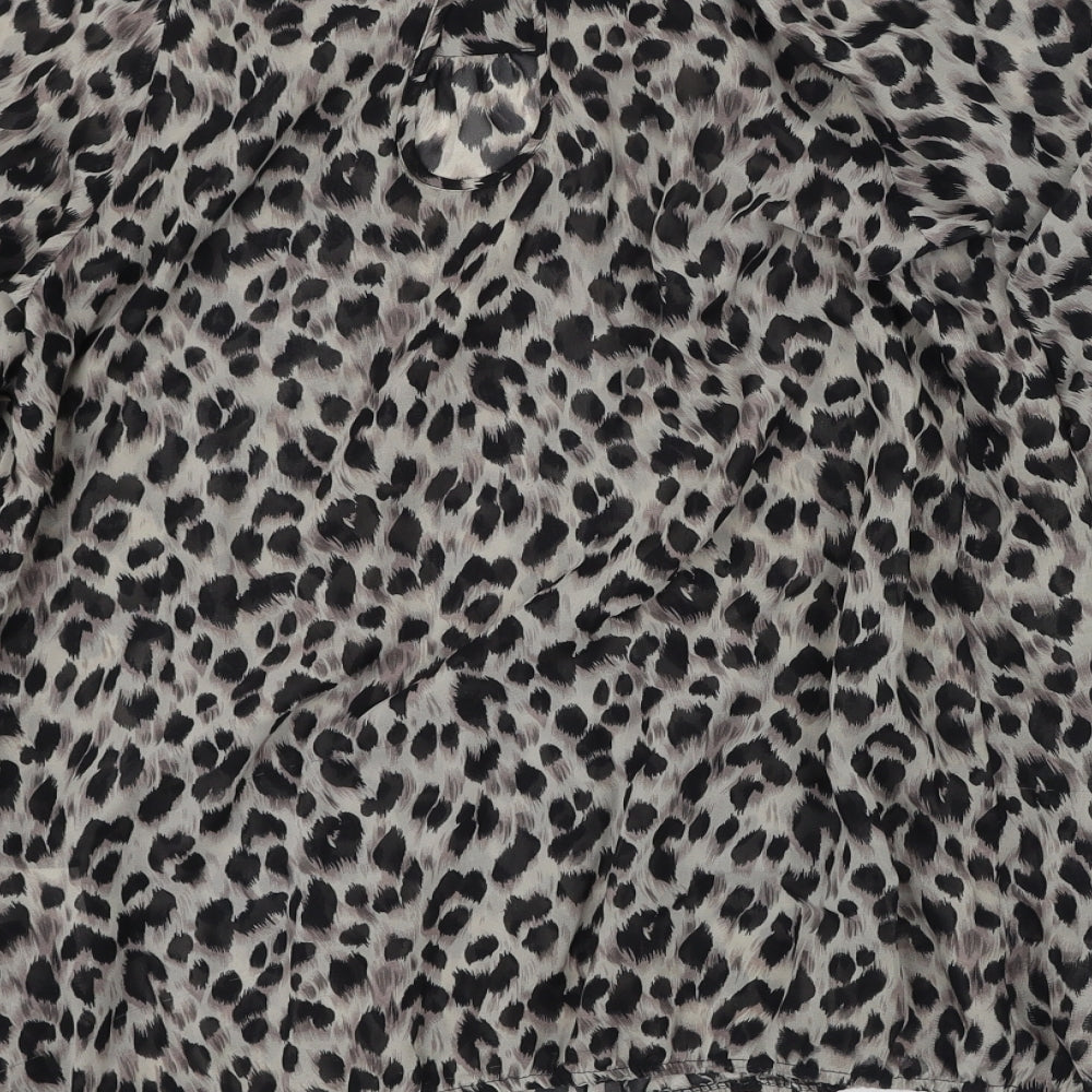 Dorothy Perkins Womens Brown Animal Print Polyester Basic Blouse Size 8 Round Neck