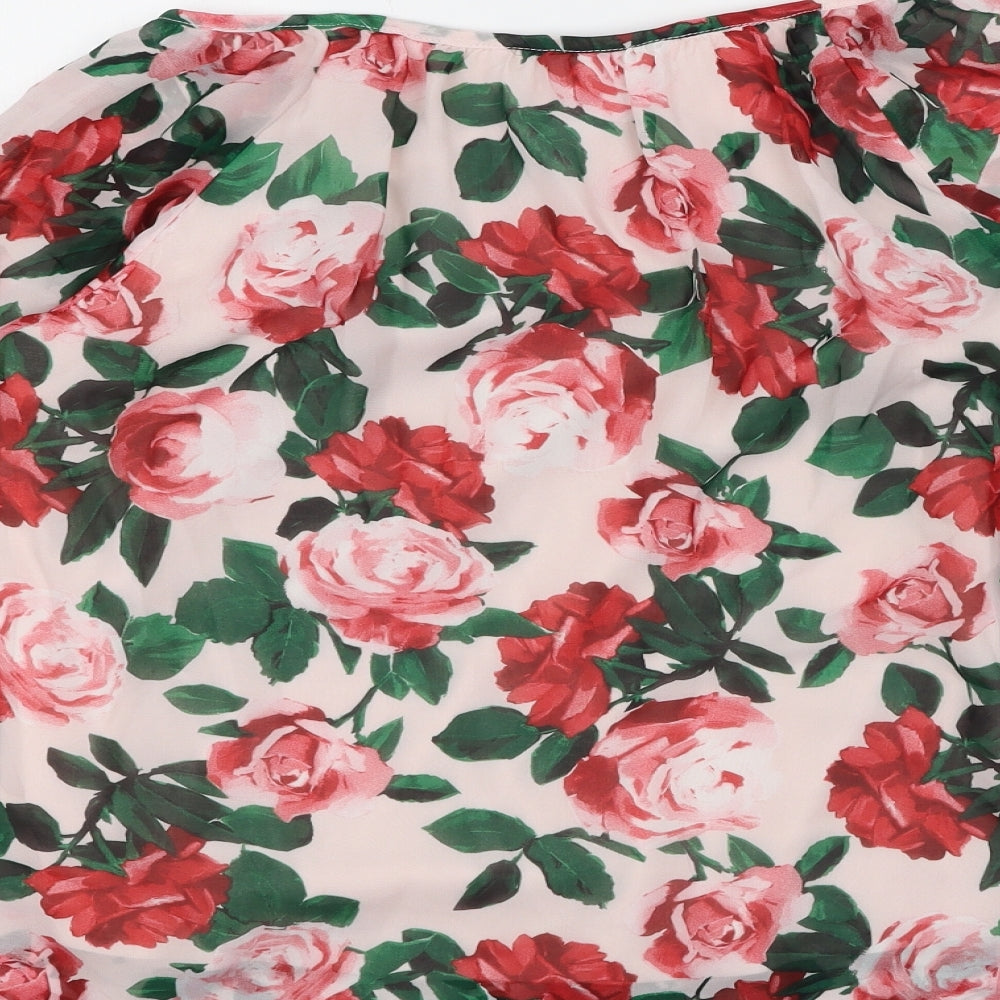 Billie & Blossom Womens White Floral Polyester Basic Blouse Size 10 Round Neck