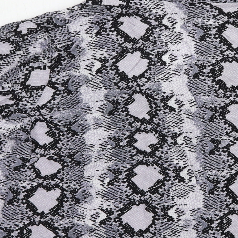 New Look Womens Grey Animal Print Viscose Basic Button-Up Size 16 Collared