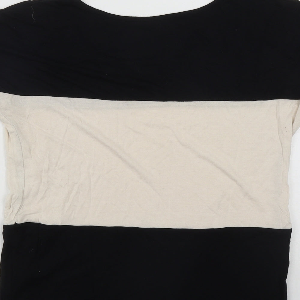 E Vie Womens Black Colourblock Viscose Basic Polo Size 8 Round Neck