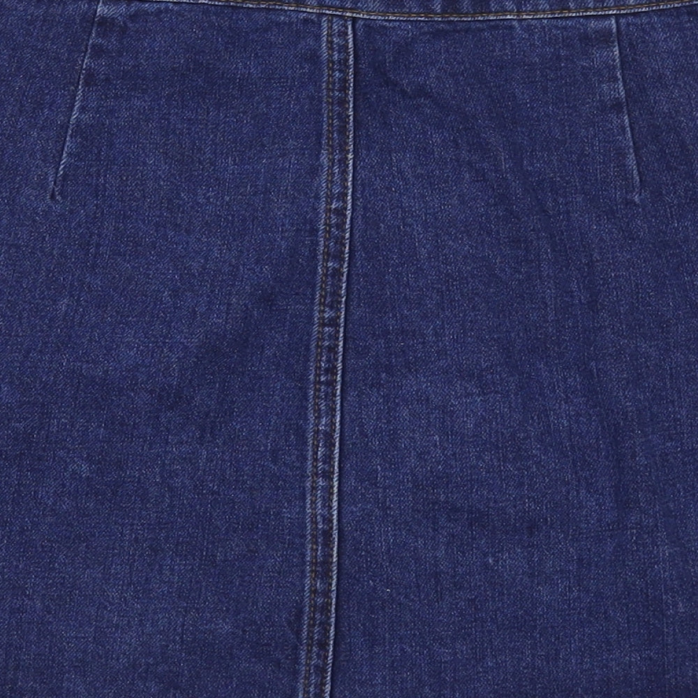 Topshop Womens Blue Cotton A-Line Skirt Size 26 in Button