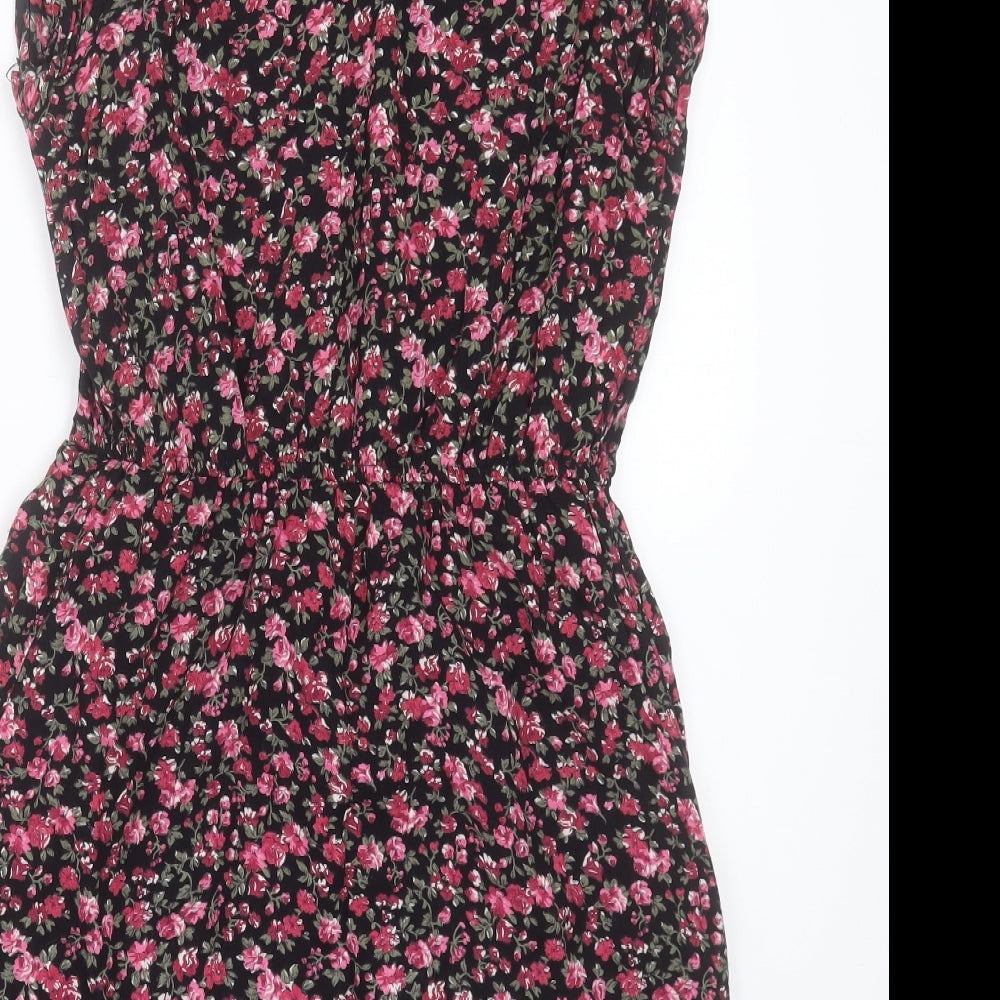 Tokyo Doll Womens Pink Floral Viscose A-Line Size 10 Crew Neck Zip