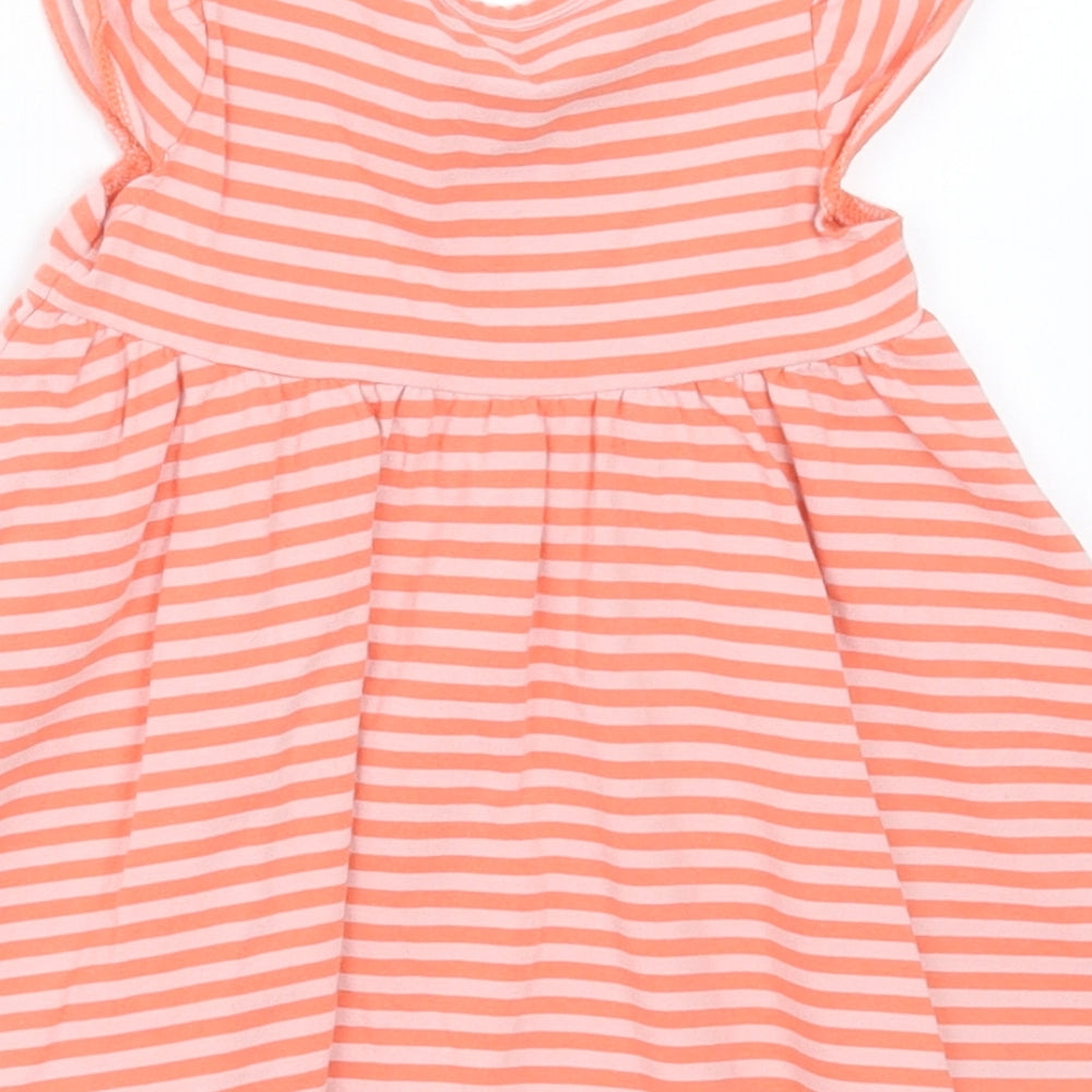 Marks & Spencer Girls Orange Striped Cotton A-Line Size 0-3 Months Crew Neck Pullover