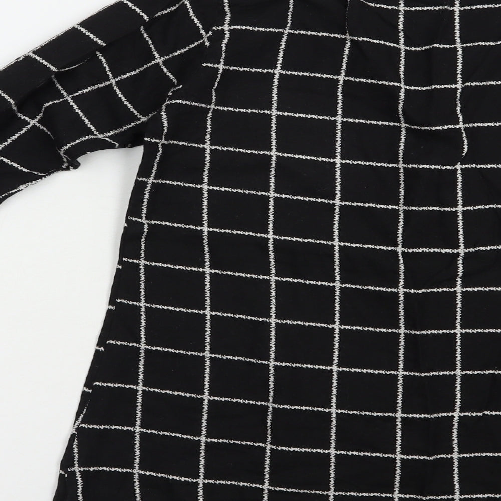 Diya Womens Black Check Cotton Basic Blouse Size L Crew Neck