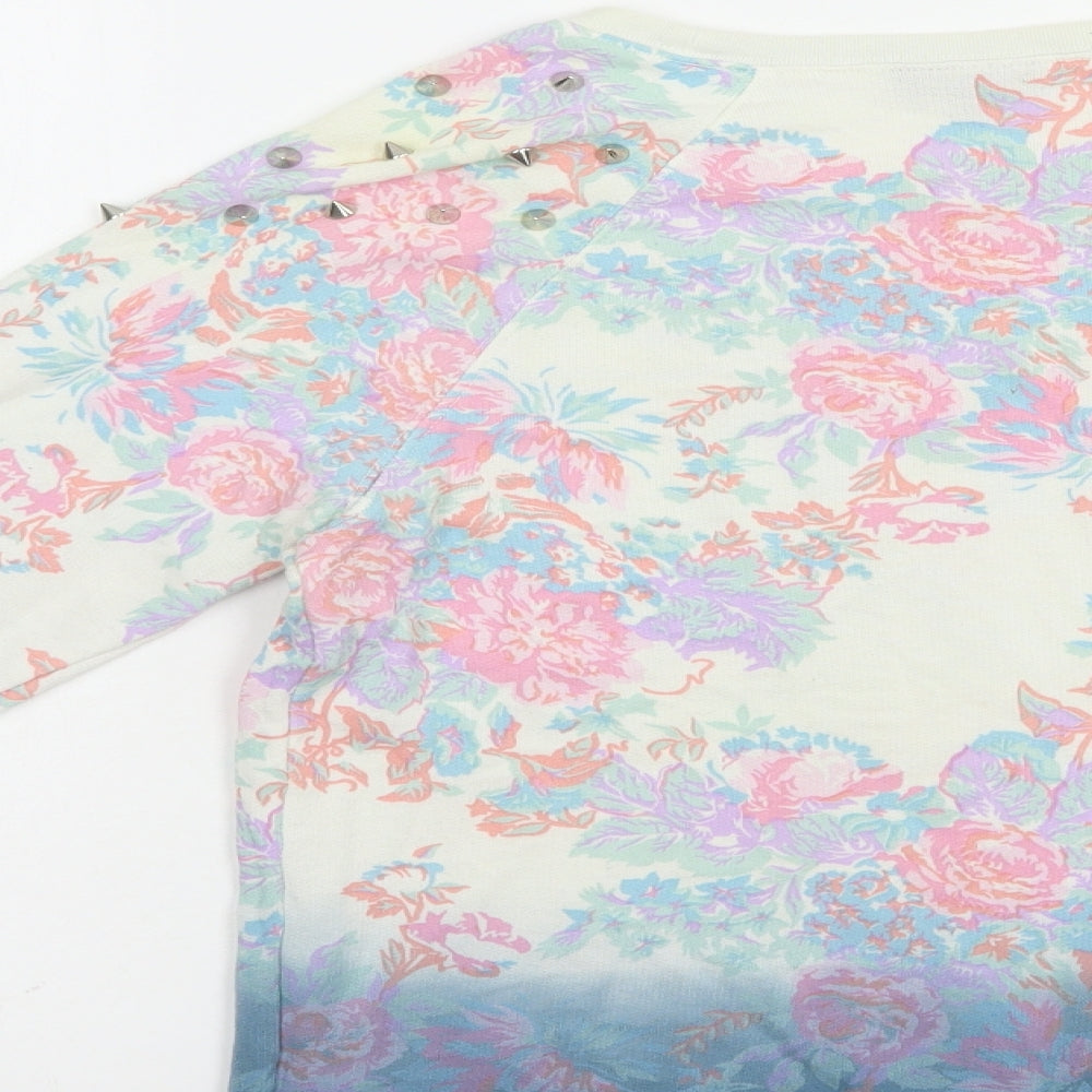 Topshop Womens Multicoloured Floral Cotton Pullover Sweatshirt Size 8 Pullover
