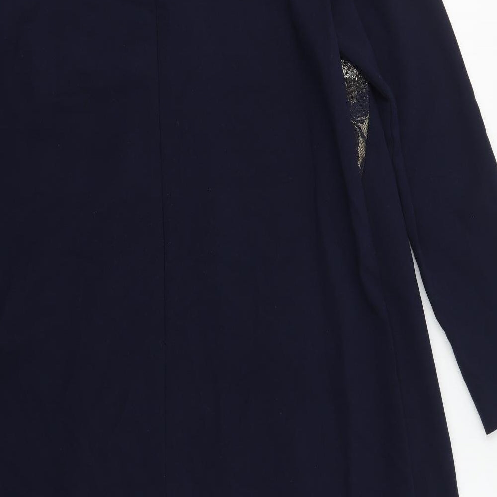 Bellenisa Womens Blue Polyester A-Line Size 14 Round Neck Zip - Floral Trim