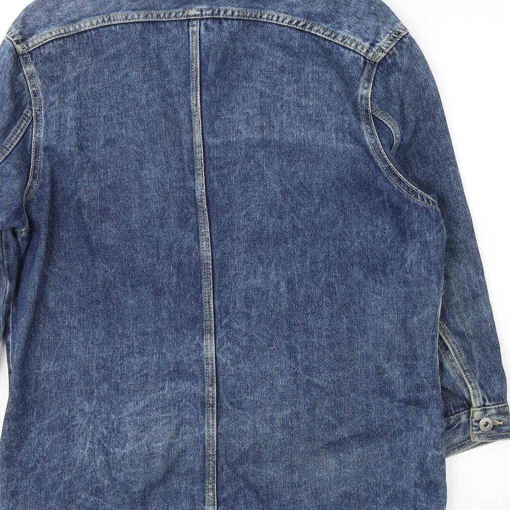H&M Womens Blue Jacket Size 8 Button - ripped detail