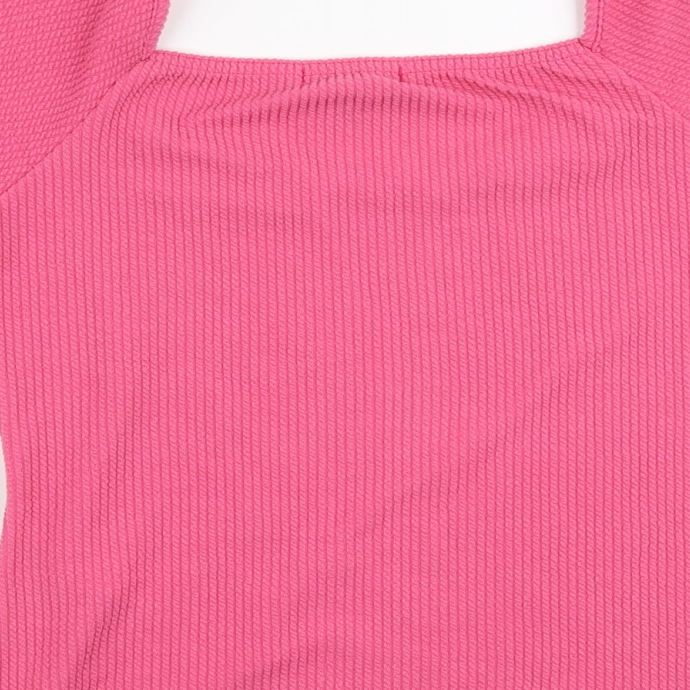 New Look Womens Pink Polyester Jersey Blouse Size 12 Square Neck