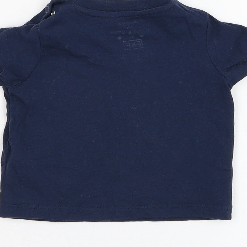 F&F Boys Blue Cotton Basic T-Shirt Size 0-3 Months Round Neck Pullover - Watch me grow
